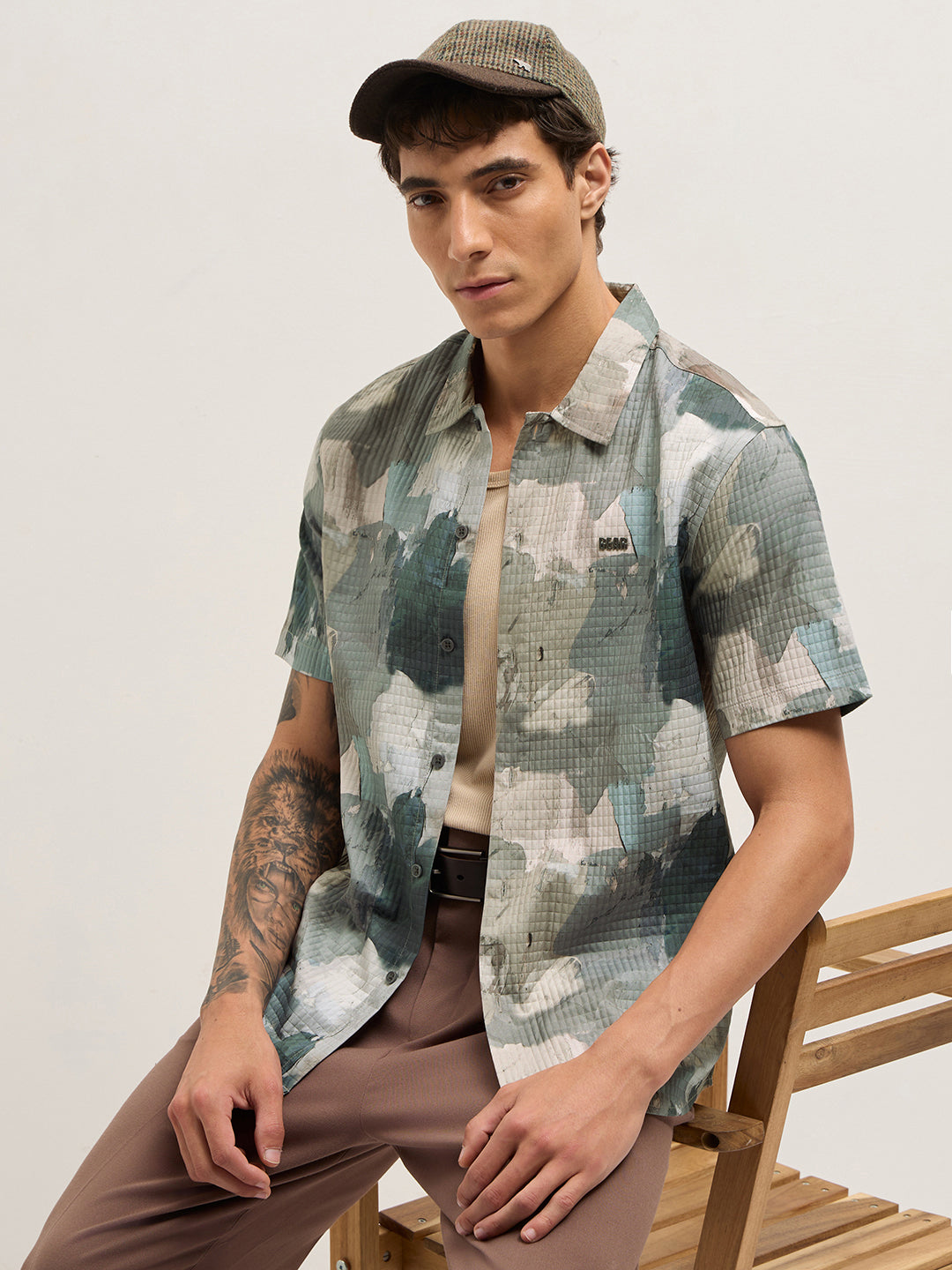 Multicolor Textured Check Abstract Digital Print Relaxed Fit Casual Shirt