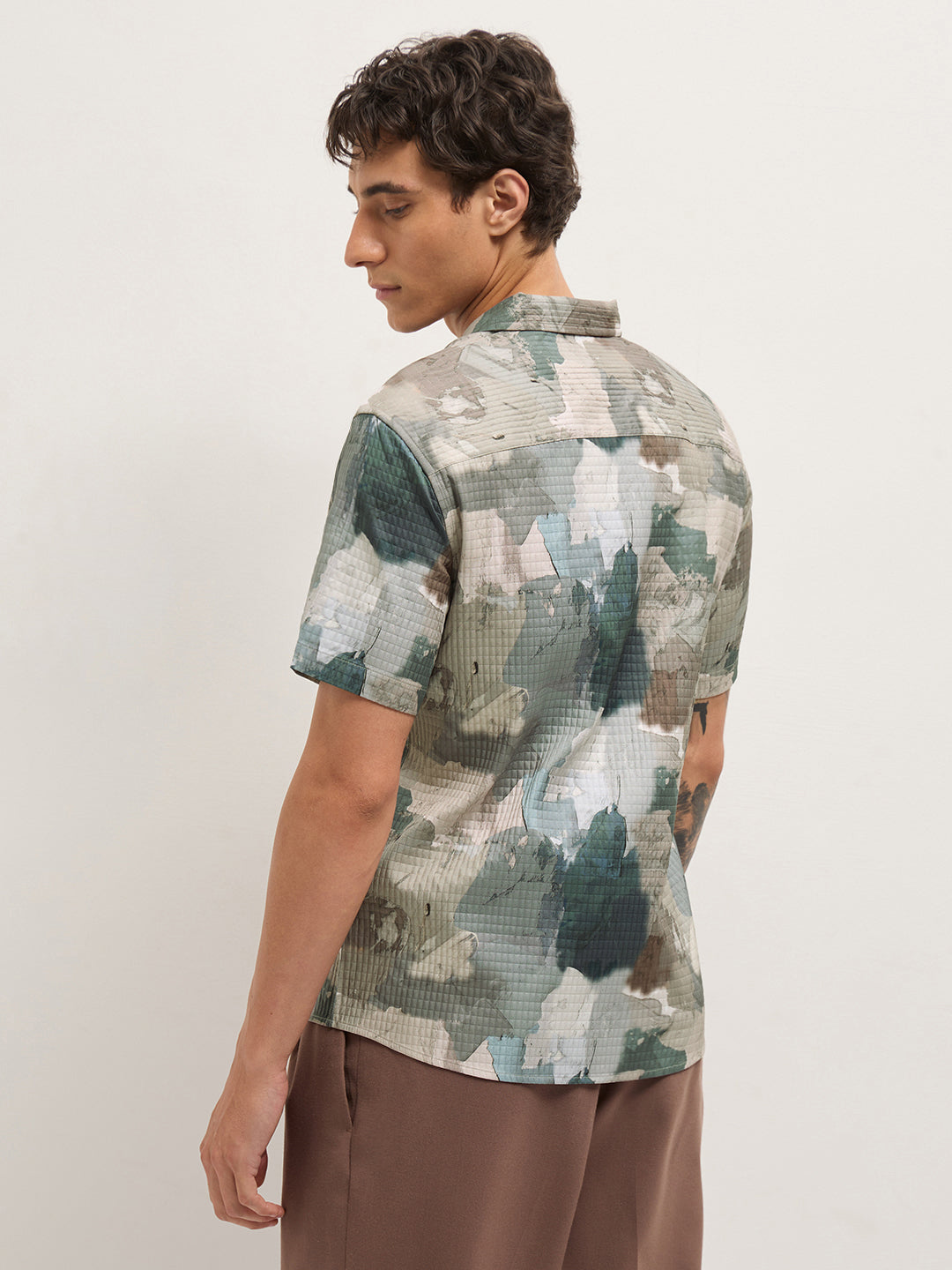Multicolor Textured Check Abstract Digital Print Relaxed Fit Casual Shirt