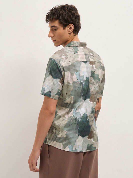 Multicolor Textured Check Abstract Digital Print Relaxed Fit Casual Shirt