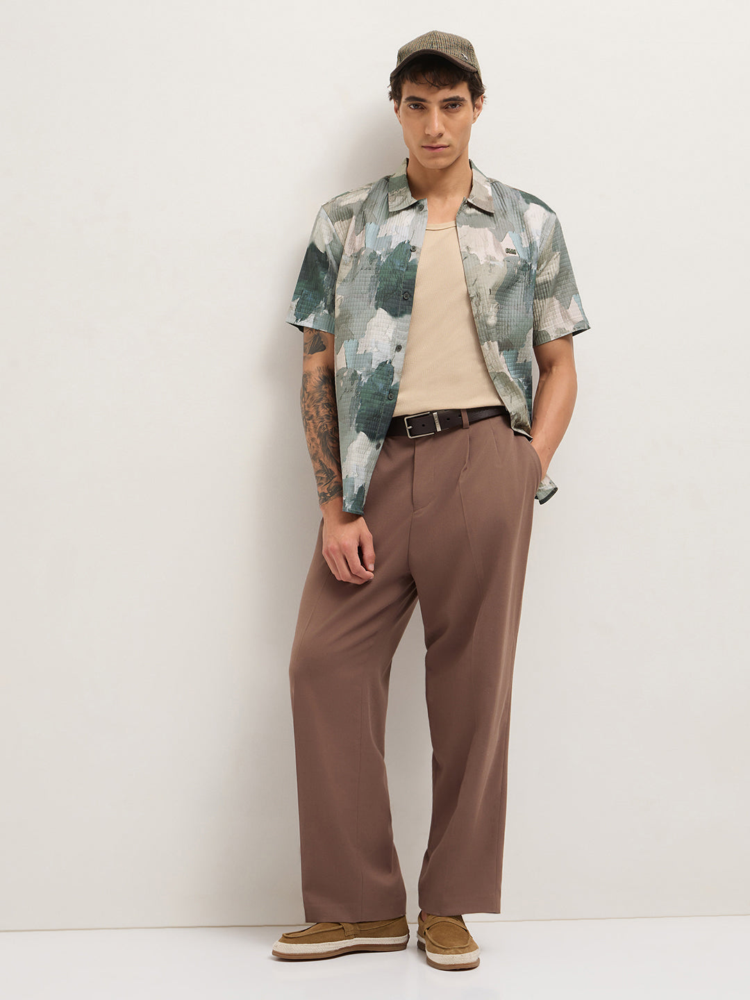 Multicolor Textured Check Abstract Digital Print Relaxed Fit Casual Shirt