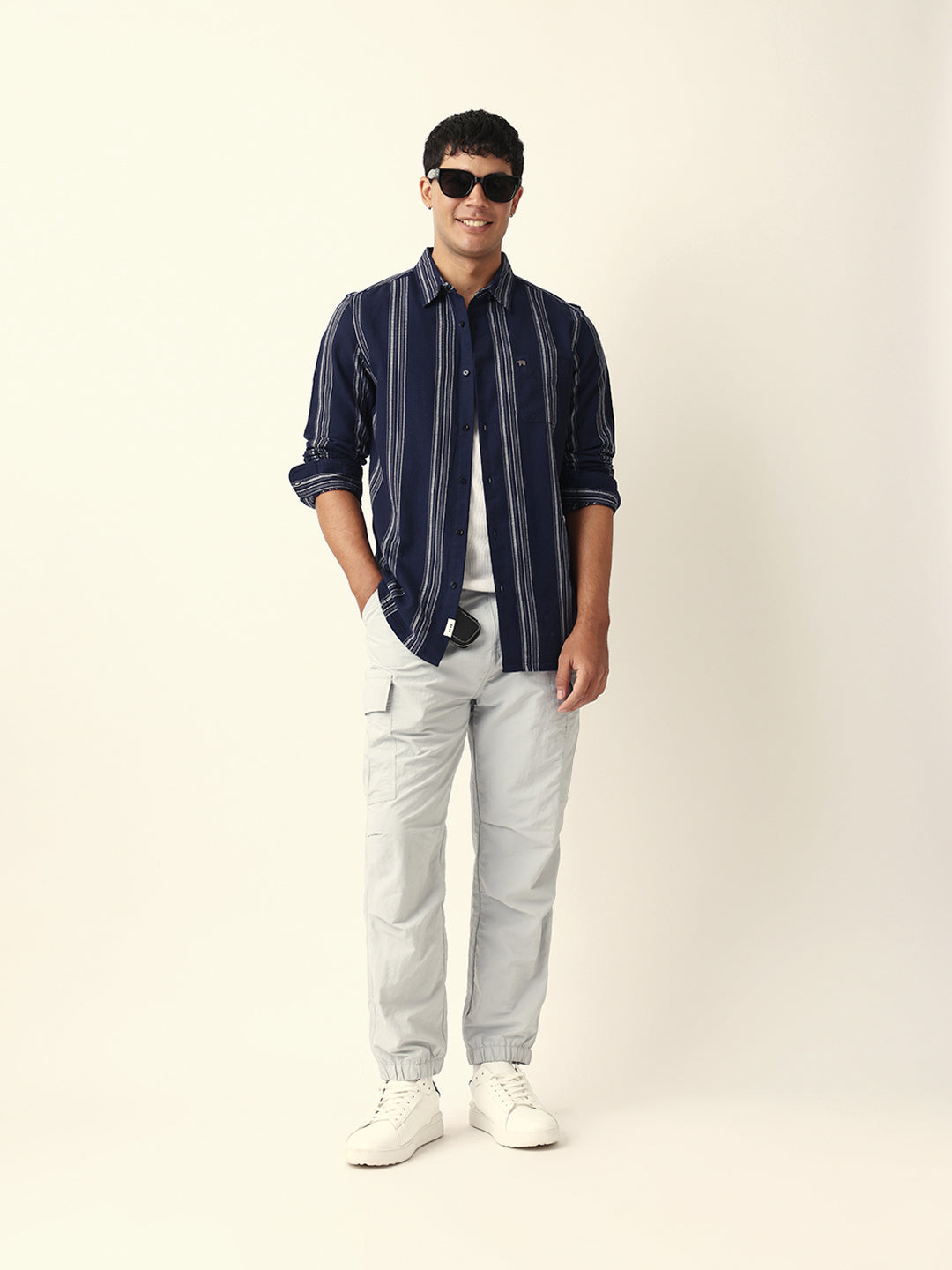 Blue Vertical Woven Stripe Slim Fit Casual Shirt