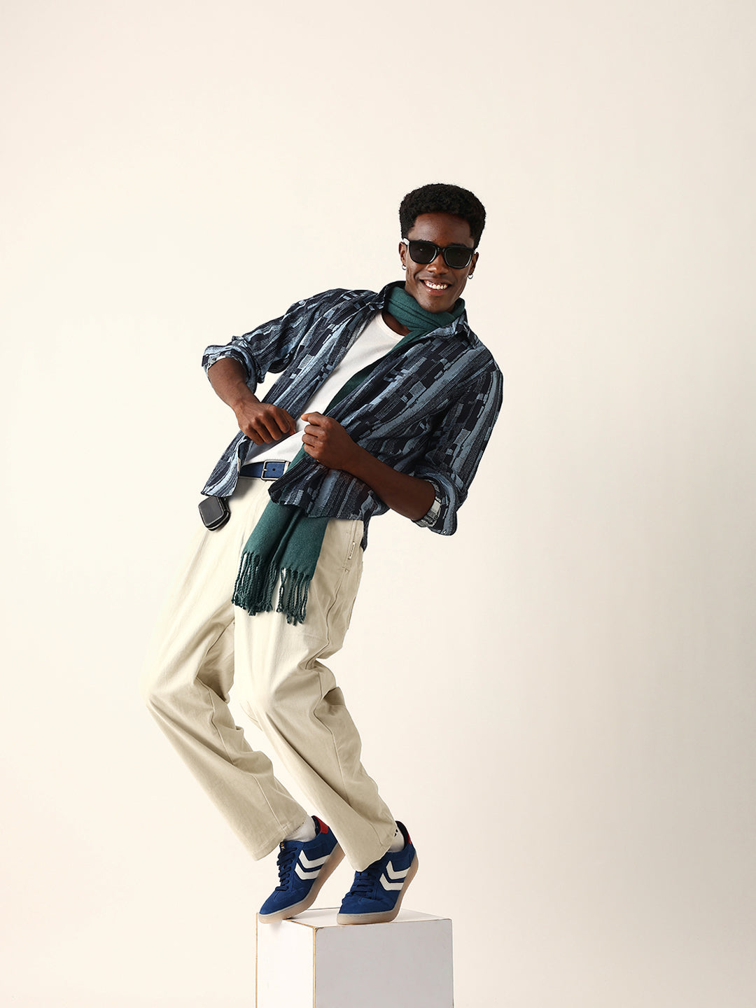 Blue Abstract Textured Printed Regular Fit Casual Shirt