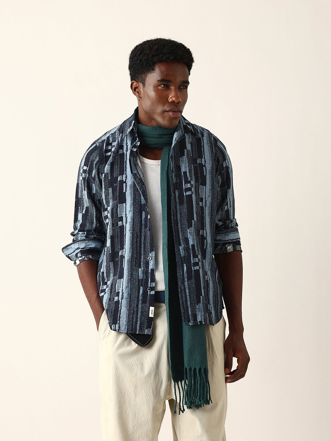 Blue Abstract Textured Printed Regular Fit Casual Shirt