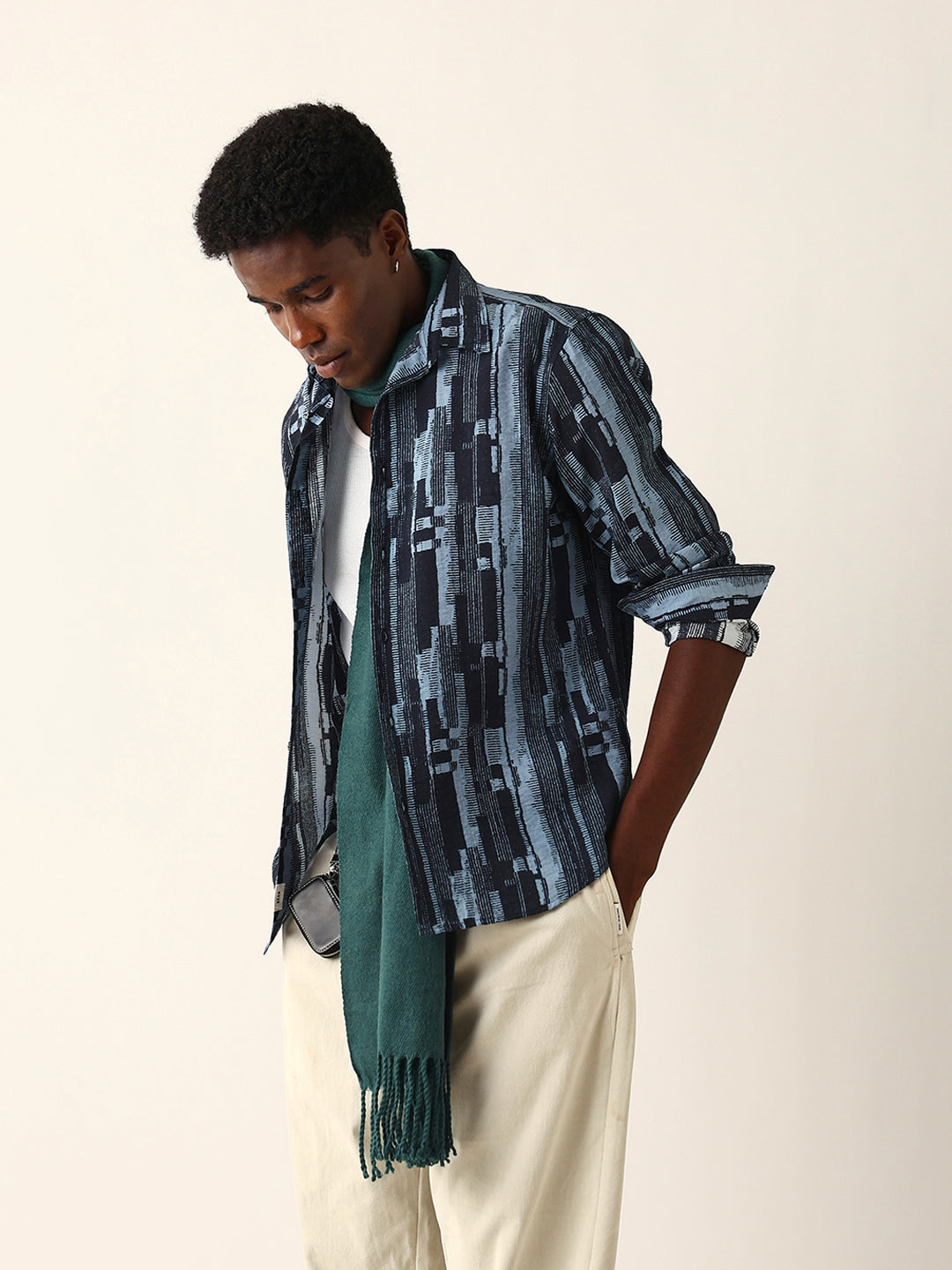 Blue Abstract Textured Printed Regular Fit Casual Shirt