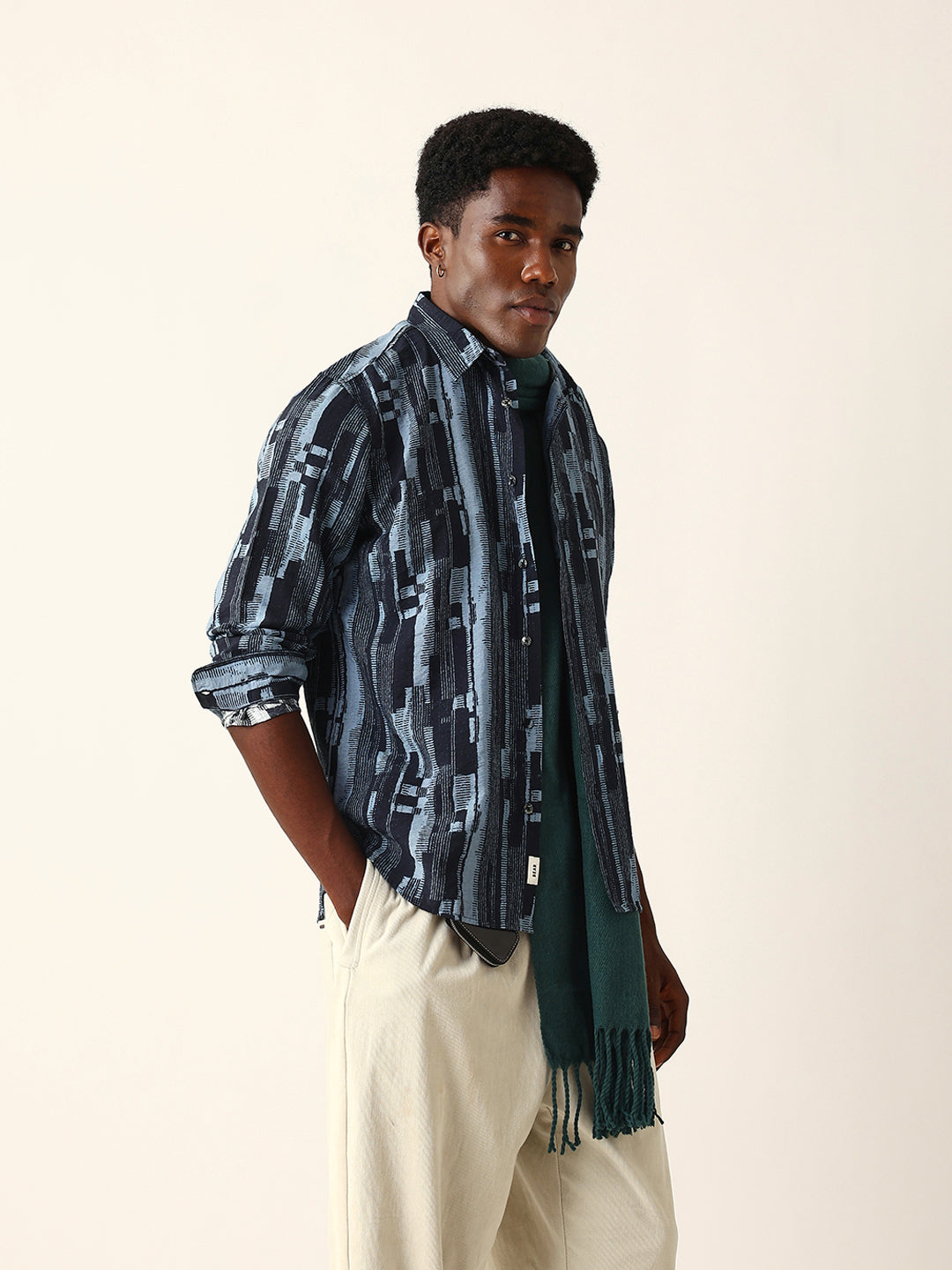 Blue Abstract Textured Printed Regular Fit Casual Shirt