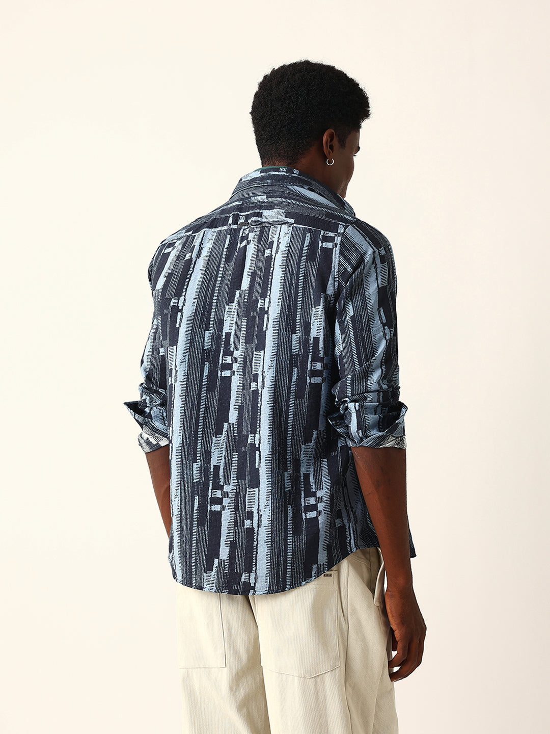 Blue Abstract Textured Printed Regular Fit Casual Shirt