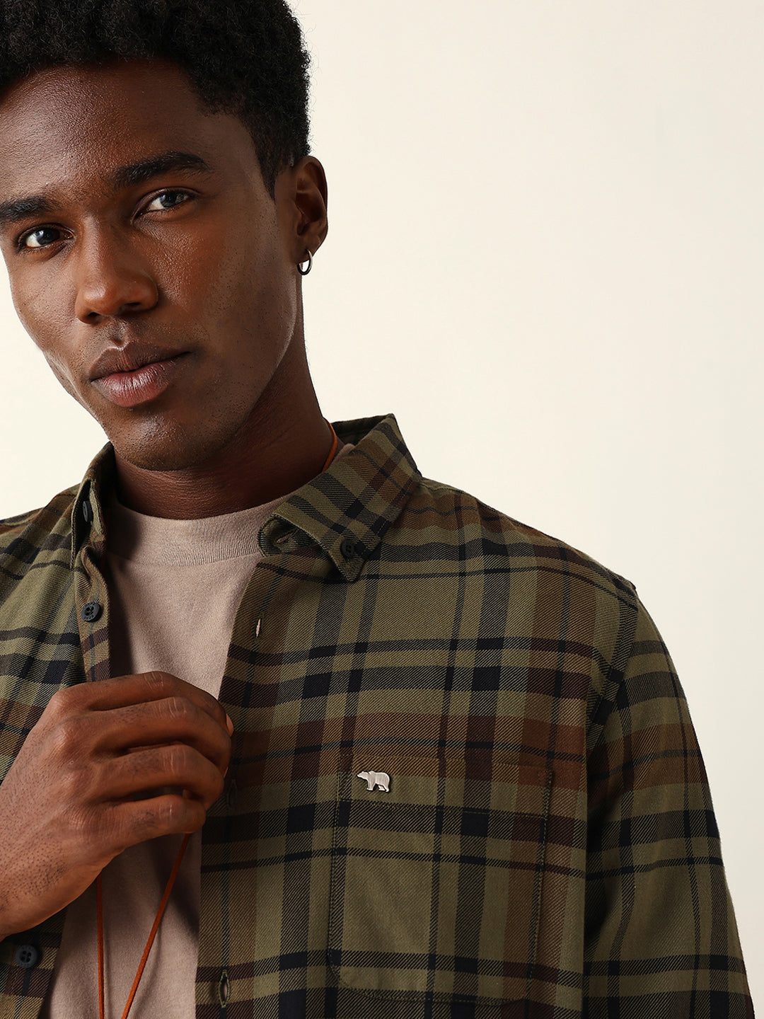 Olive Woven Tartan Checked Slim Fit Casual Shirt