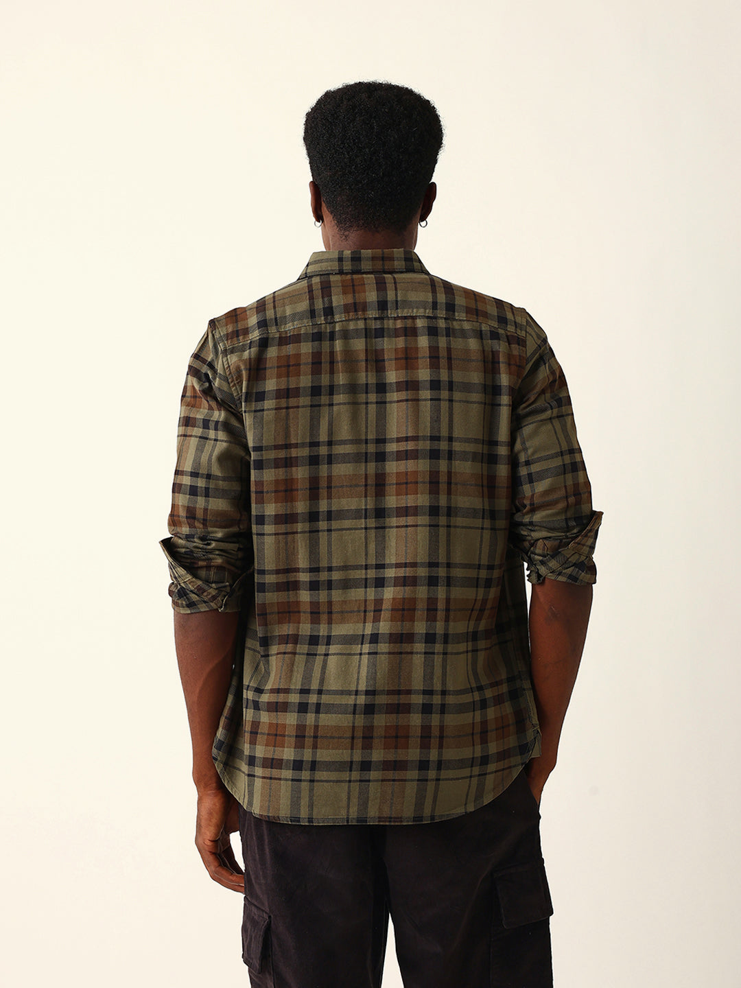 Olive Woven Tartan Checked Slim Fit Casual Shirt