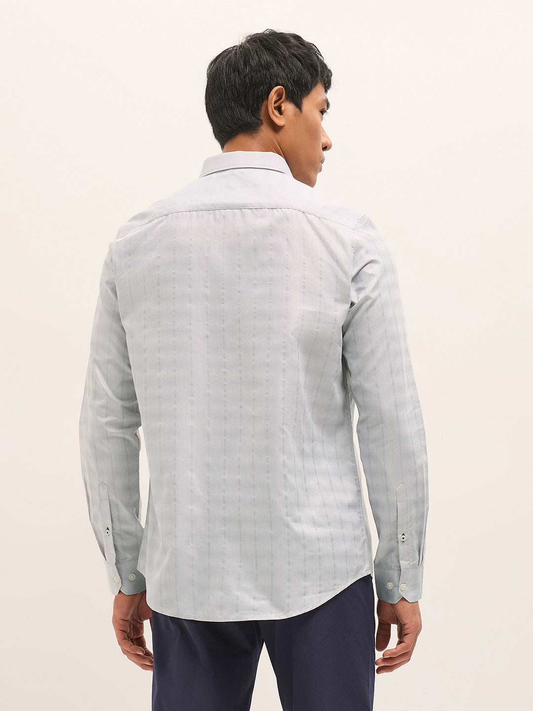 Grey Woven Stripe Tailored Fit Formal Shirt