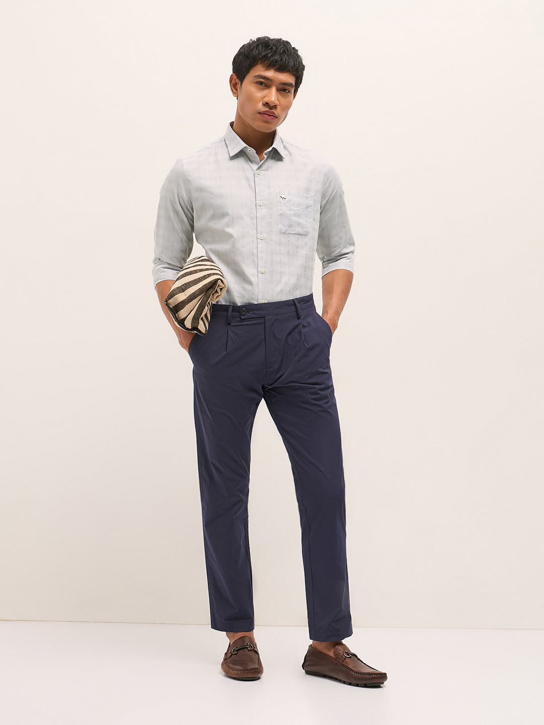 Grey Woven Stripe Tailored Fit Formal Shirt