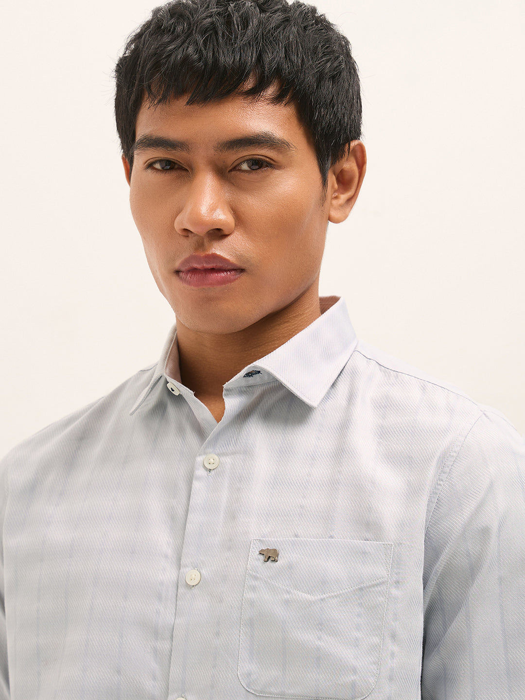 Grey Woven Stripe Tailored Fit Formal Shirt