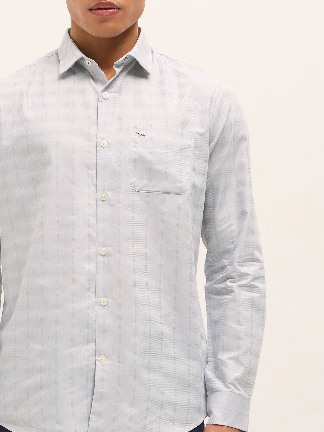 Grey Woven Stripe Tailored Fit Formal Shirt