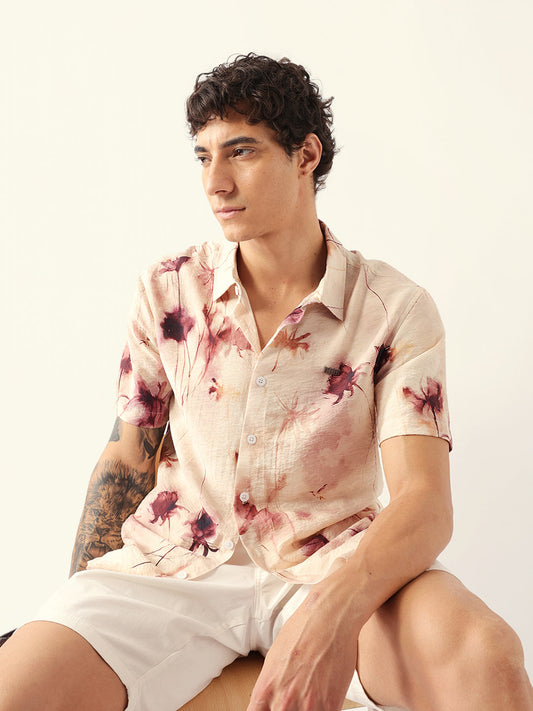 Multicolor Watercolor Botanical Print Relax Fit Casual Shirt