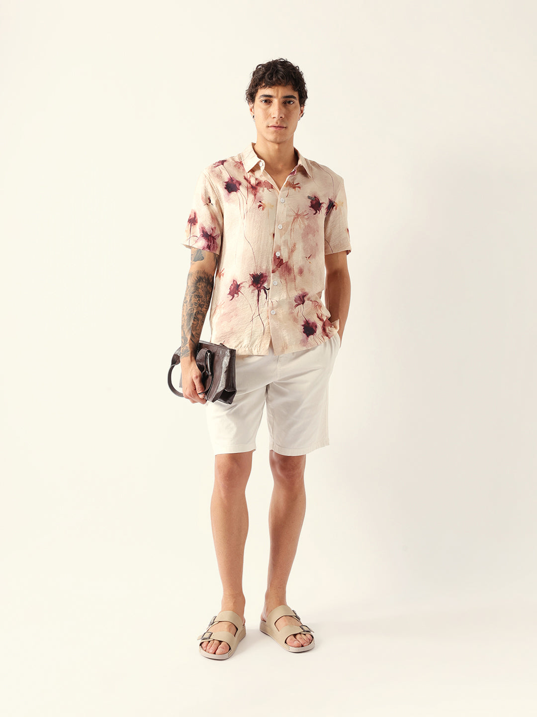 Multicolor Watercolor Botanical Print Relax Fit Casual Shirt