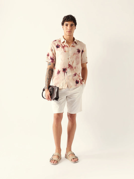 Multicolor Watercolor Botanical Print Relax Fit Casual Shirt