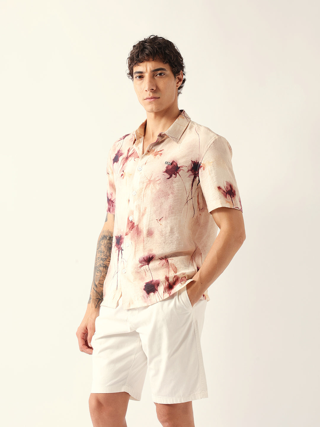 Multicolor Watercolor Botanical Print Relax Fit Casual Shirt
