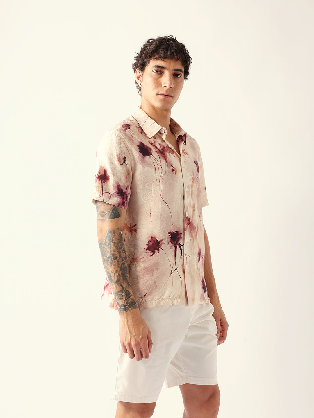 Multicolor Watercolor Botanical Print Relax Fit Casual Shirt