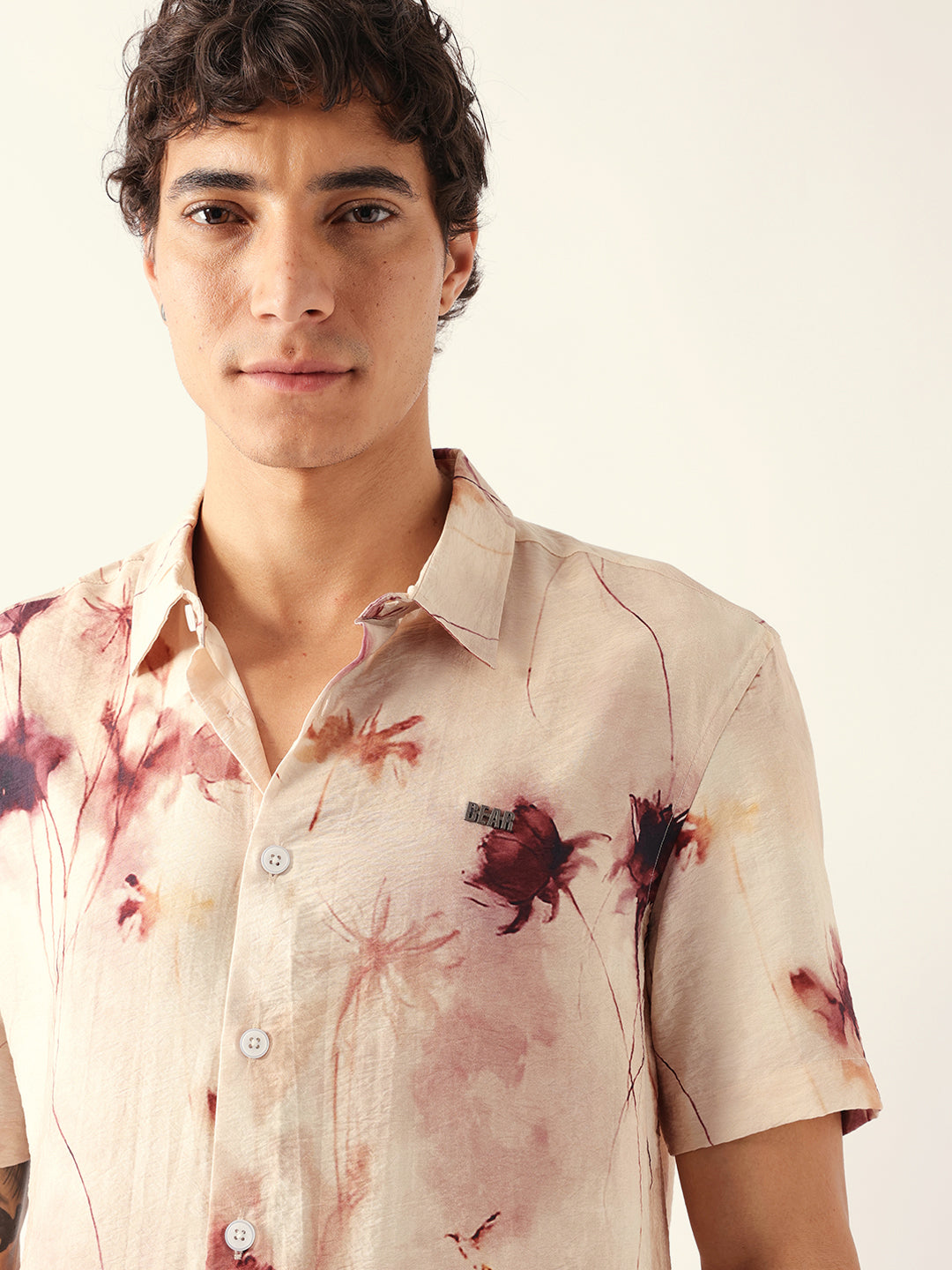 Multicolor Watercolor Botanical Print Relax Fit Casual Shirt