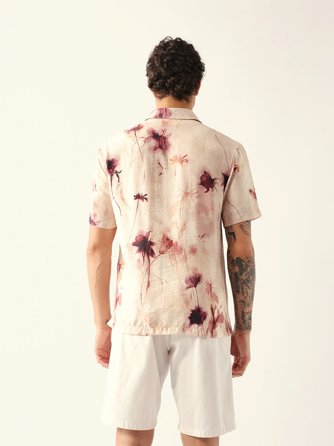 Multicolor Watercolor Botanical Print Relax Fit Casual Shirt