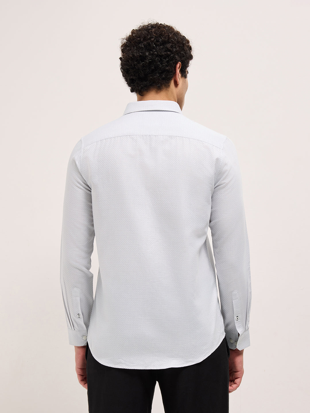 Grey Woven Checked Tailored Fit Formal Shirt