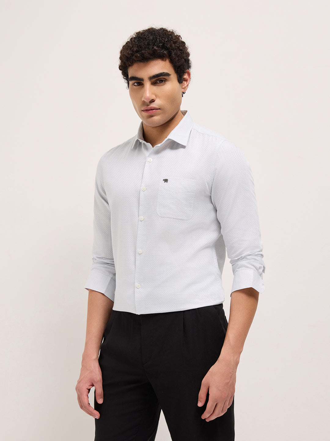 Grey Woven Checked Tailored Fit Formal Shirt