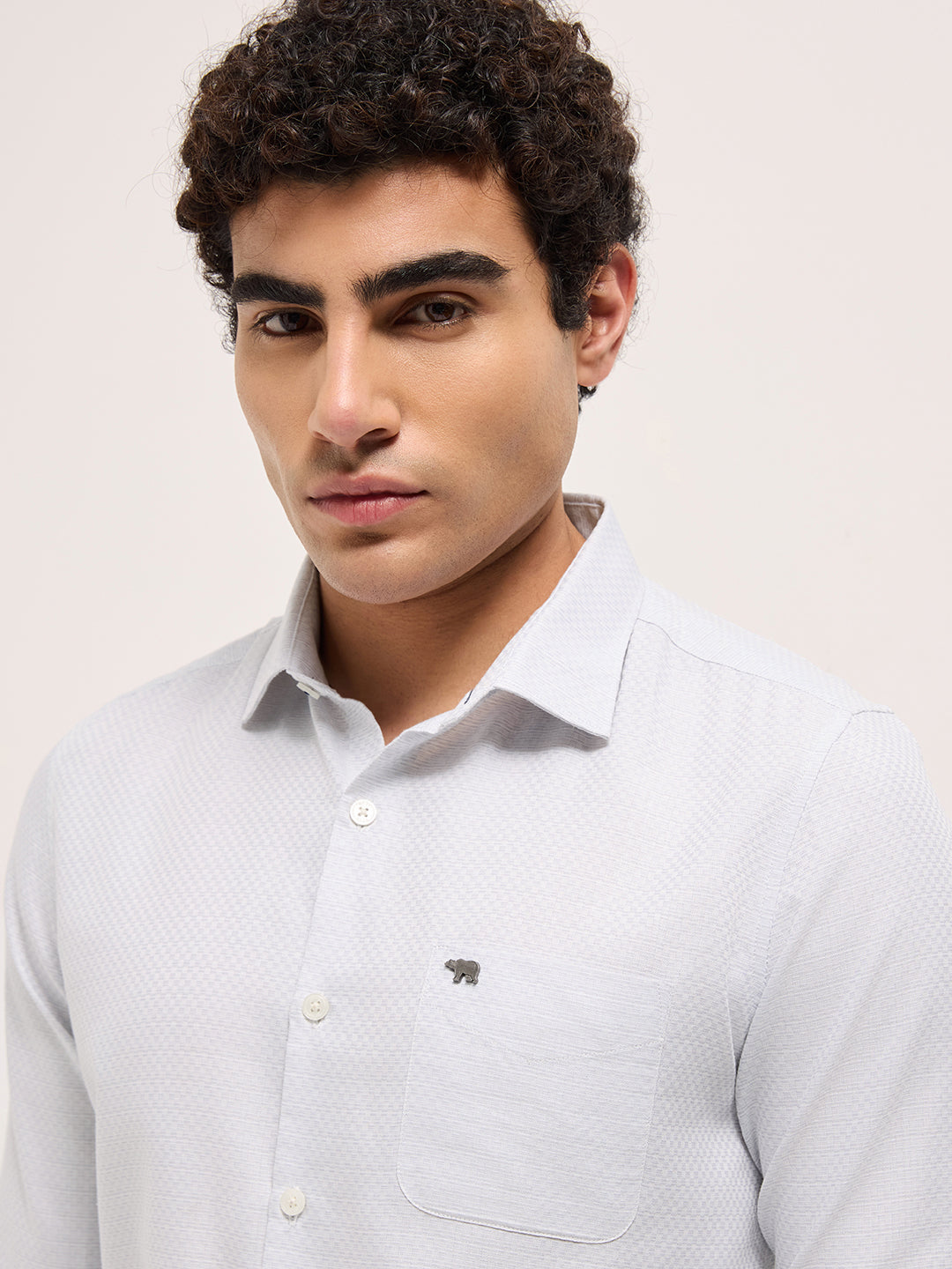 Grey Woven Checked Tailored Fit Formal Shirt