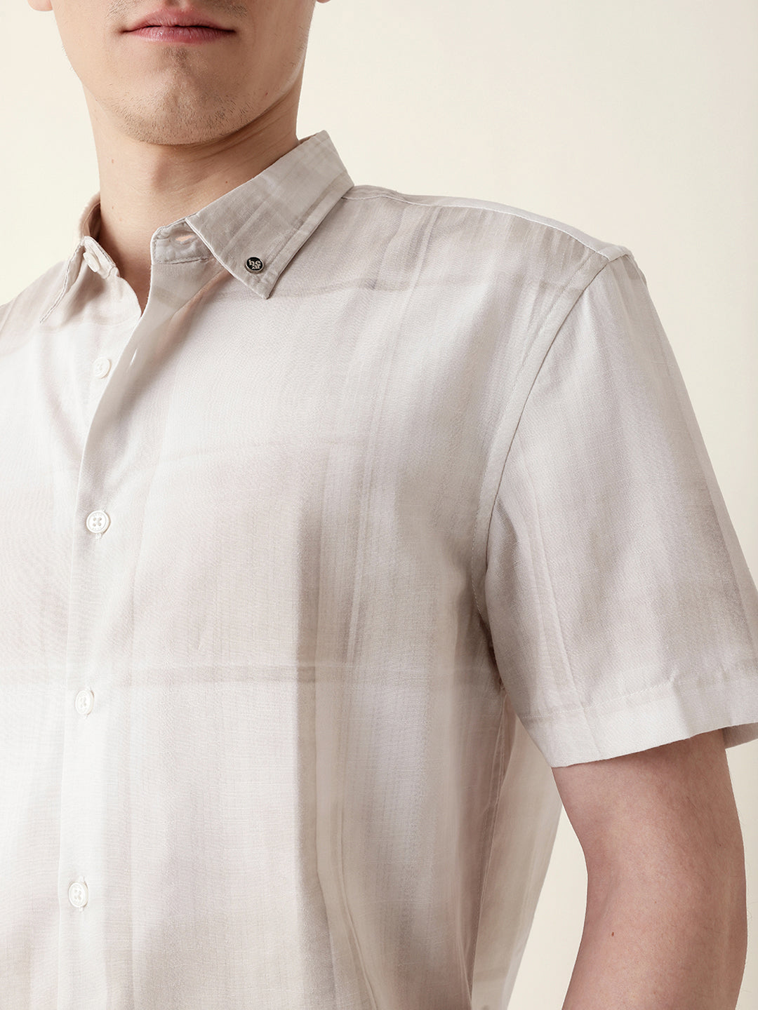 Cream Geometric Check Print Relaxed Fit Casual Shirt