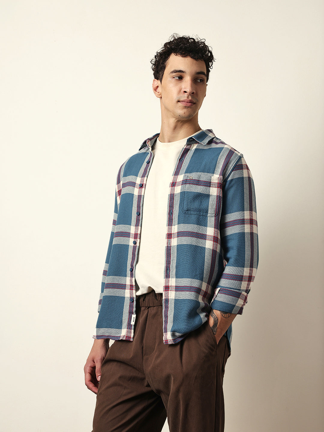 Multicolor Slim Fit Casual Shirt with Woven Check Pattern