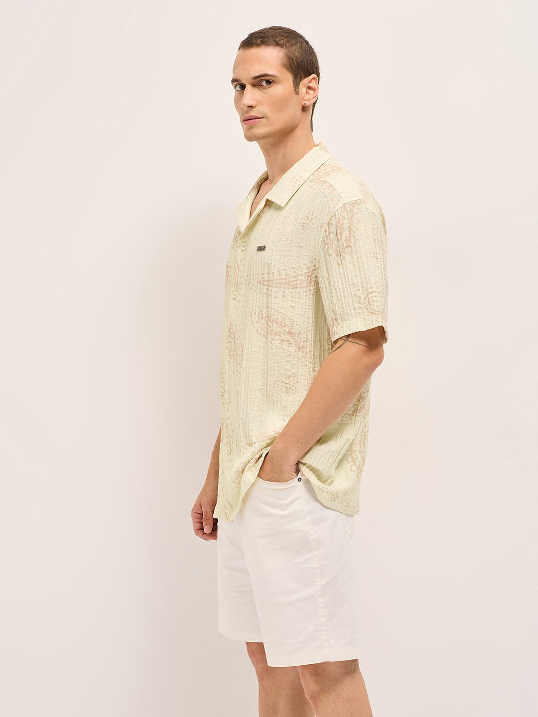 Cream Viscose Paisley Print Relaxed Fit Cuban Collar Shirt