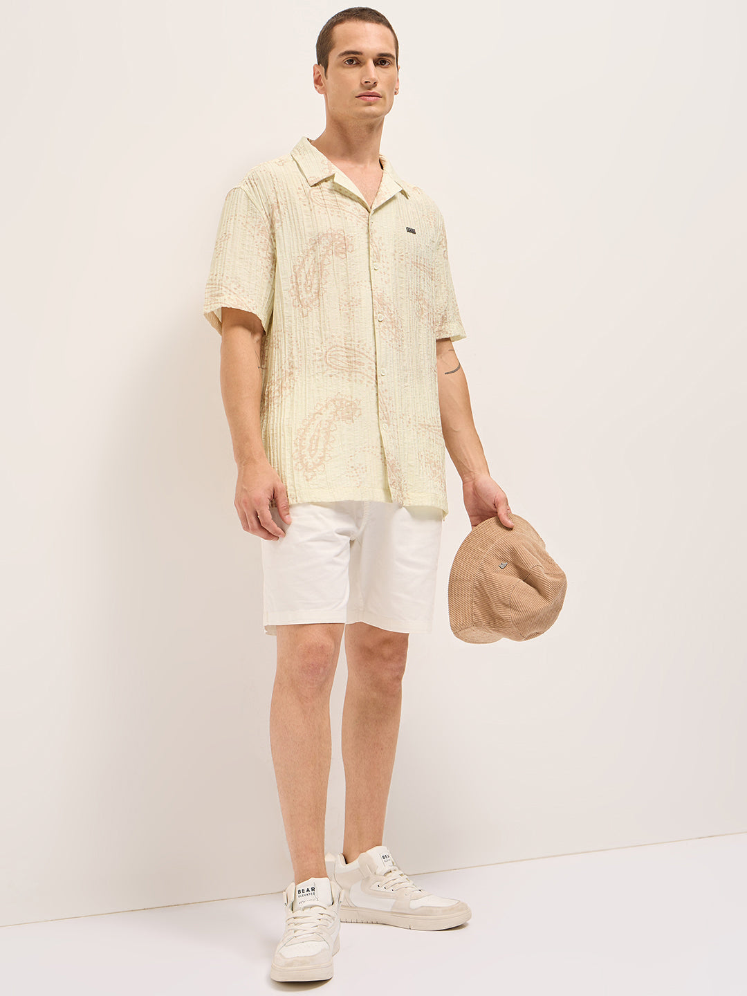 Cream Viscose Paisley Print Relaxed Fit Cuban Collar Shirt