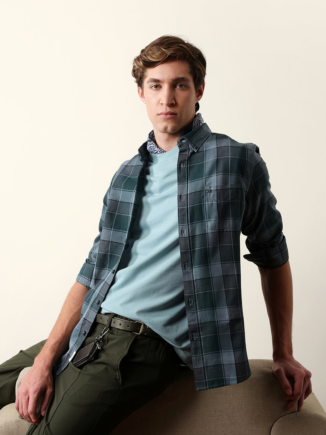 Multicolor Woven Check Slim Fit Casual Shirt
