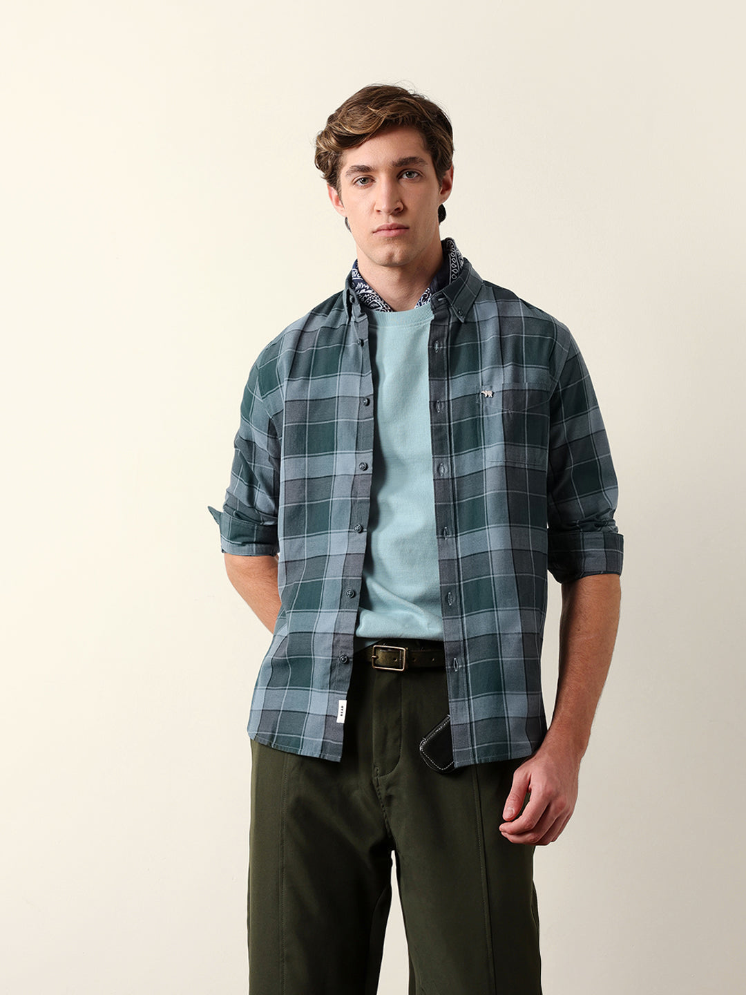 Multicolor Woven Check Slim Fit Casual Shirt