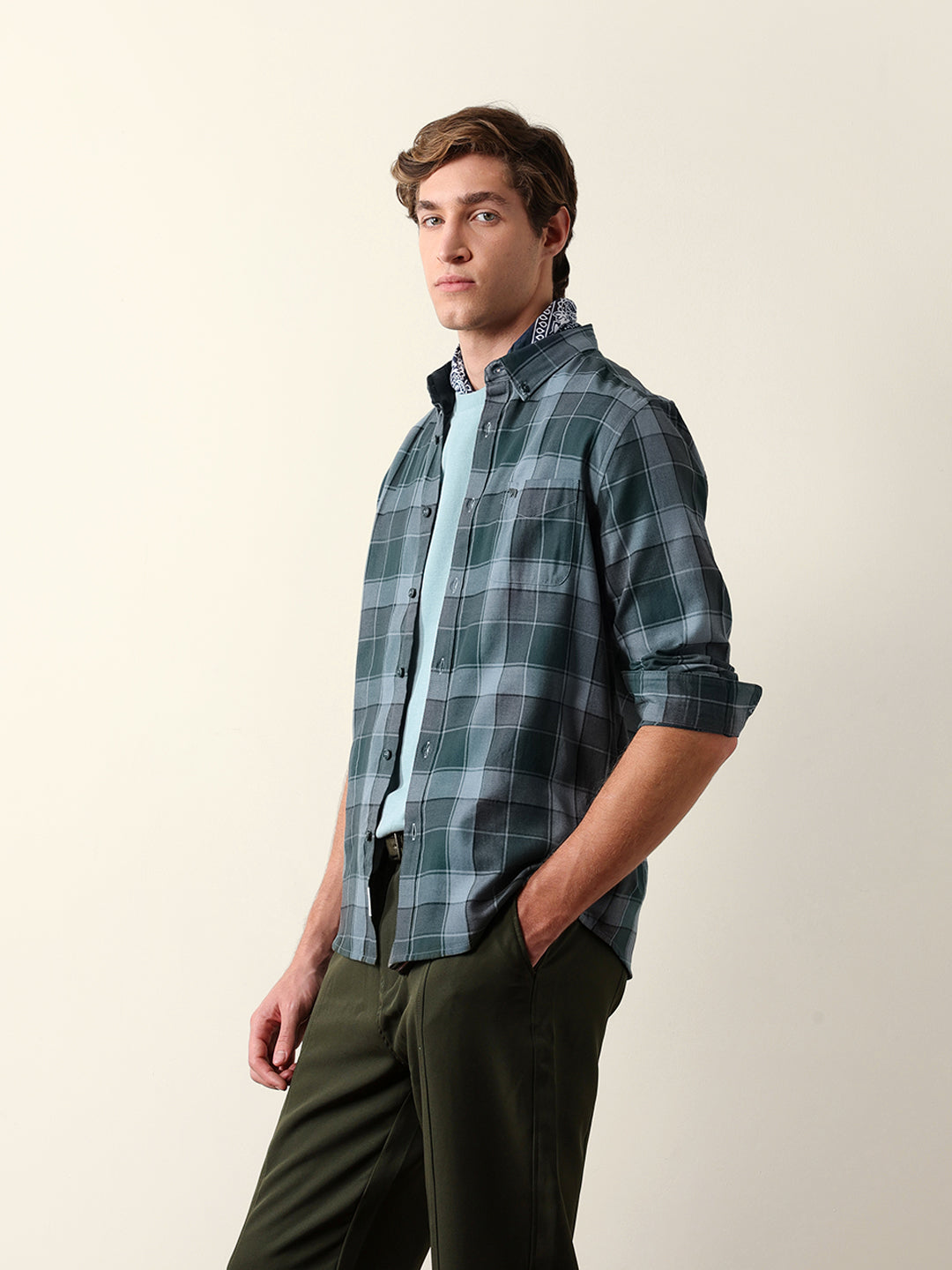 Multicolor Woven Check Slim Fit Casual Shirt