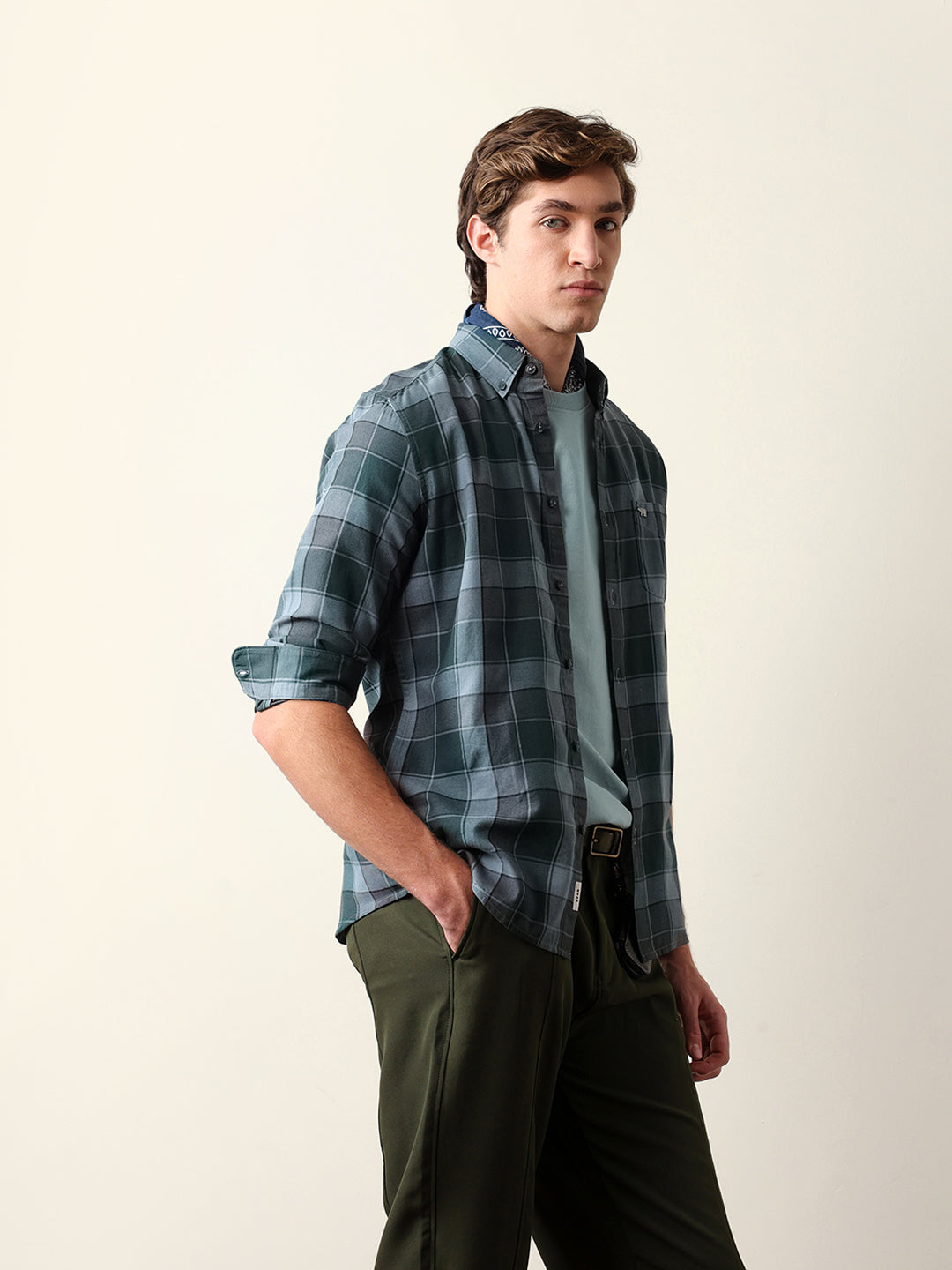 Multicolor Woven Check Slim Fit Casual Shirt