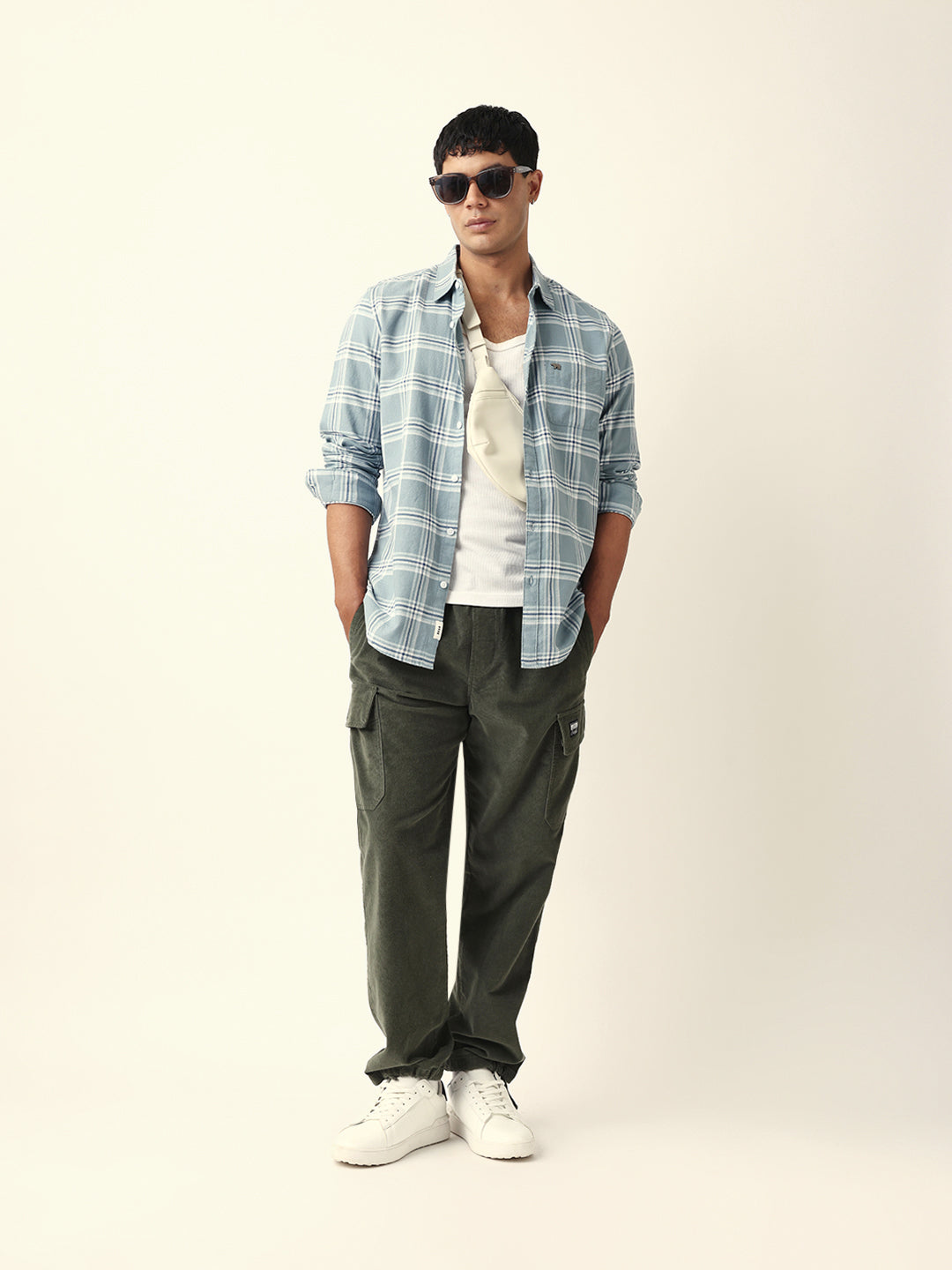Teal Woven Tartan Checked Slim Fit Casual Shirt