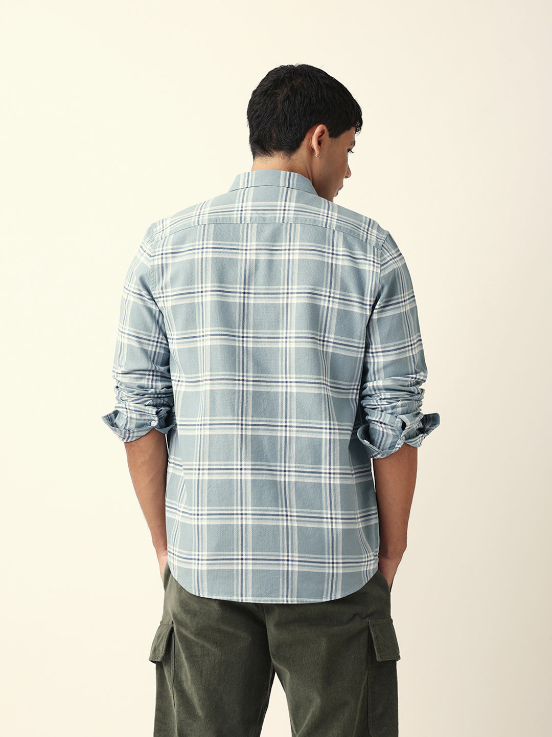 Teal Woven Tartan Checked Slim Fit Casual Shirt