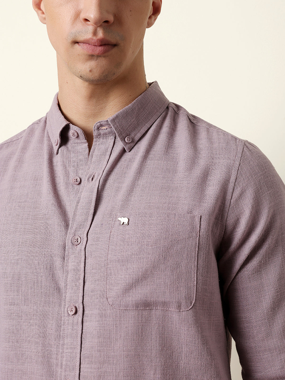 Purple Slub-Textured Woven Slim Fit Casual Shirt