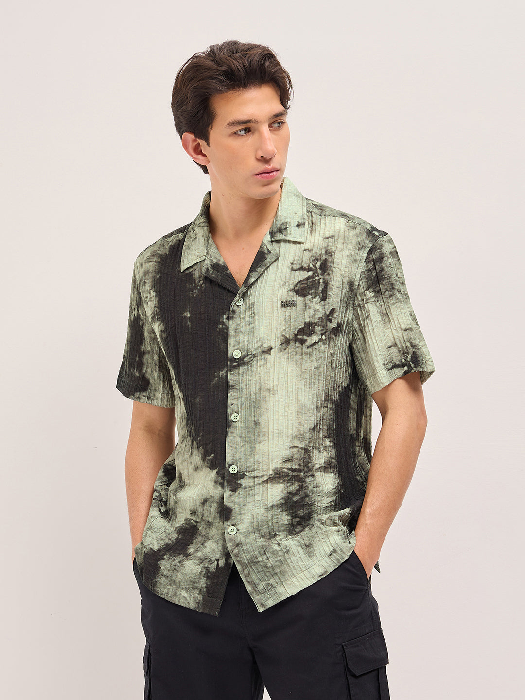 Green Viscose Abstract print Relaxed Fit Cuban Collar Shirt