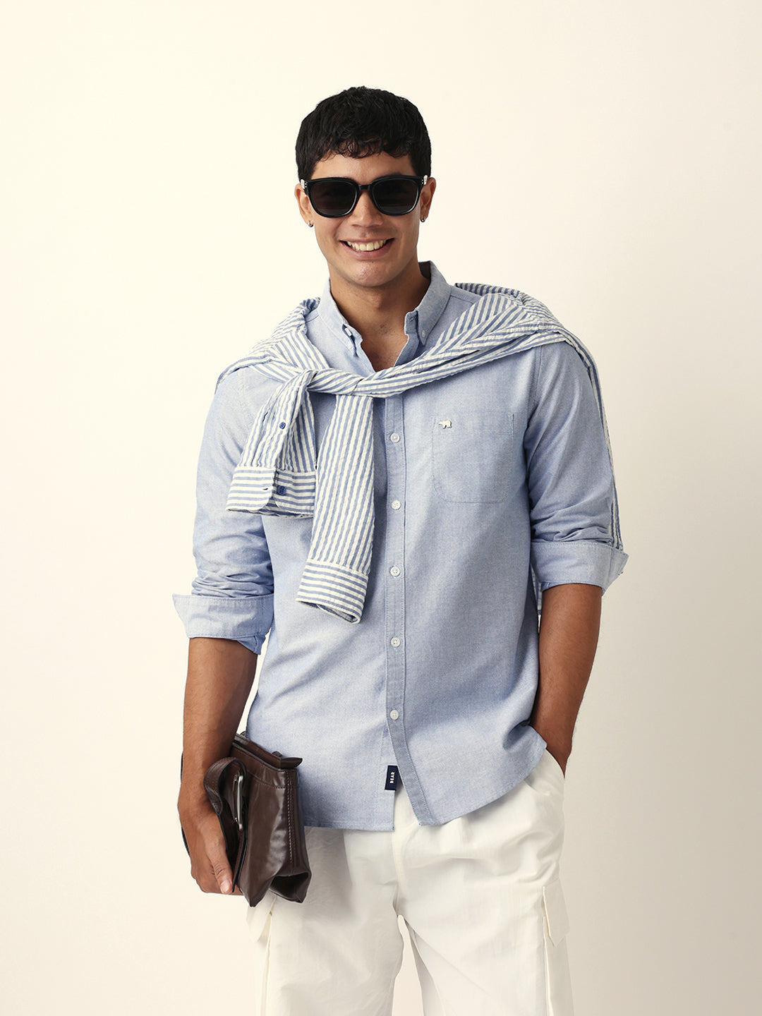 Blue Slim Fit Casual Solid Shirt