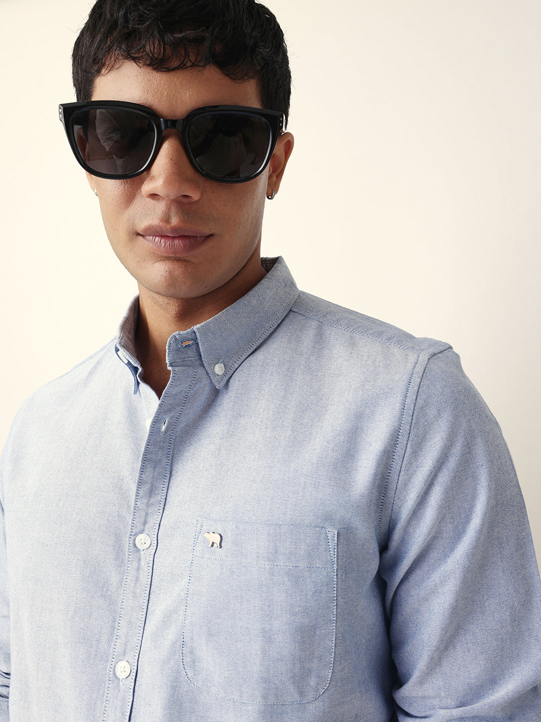 Blue Slim Fit Casual Solid Shirt