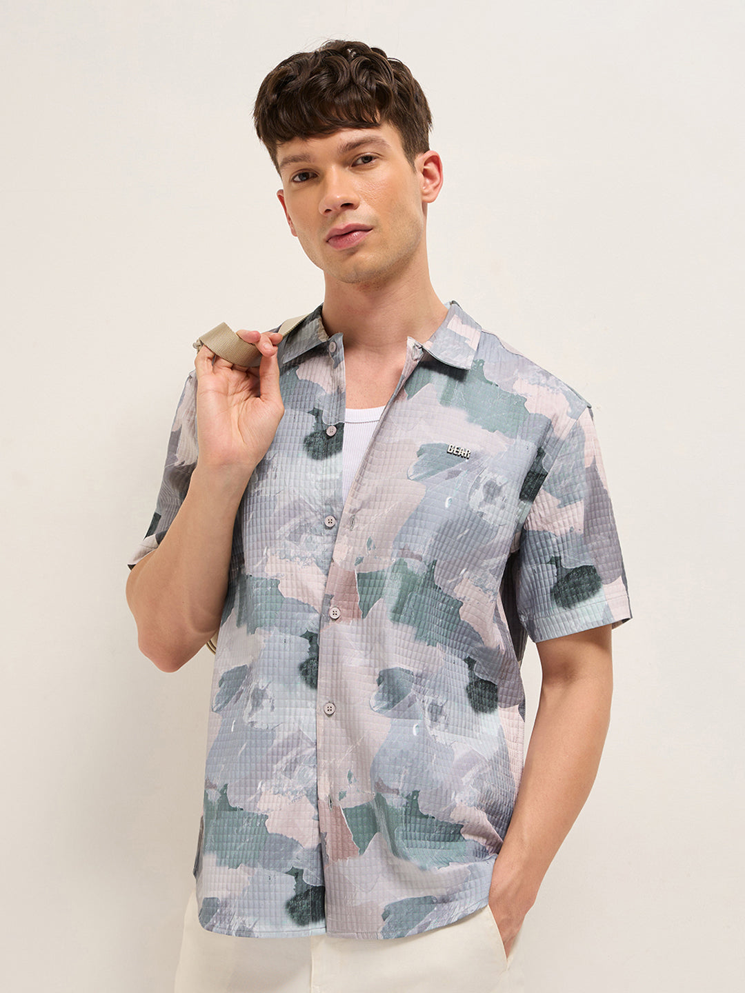 Multicolor Textured Check Abstract Digital Print Relaxed Fit Casual Shirt