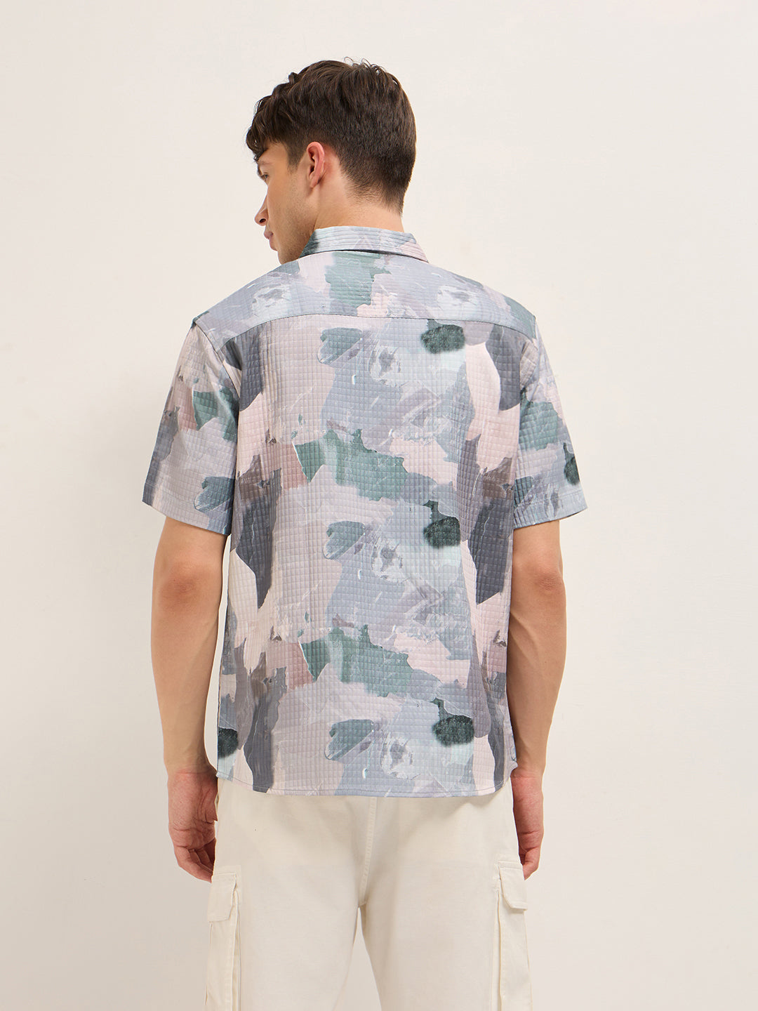 Multicolor Textured Check Abstract Digital Print Relaxed Fit Casual Shirt