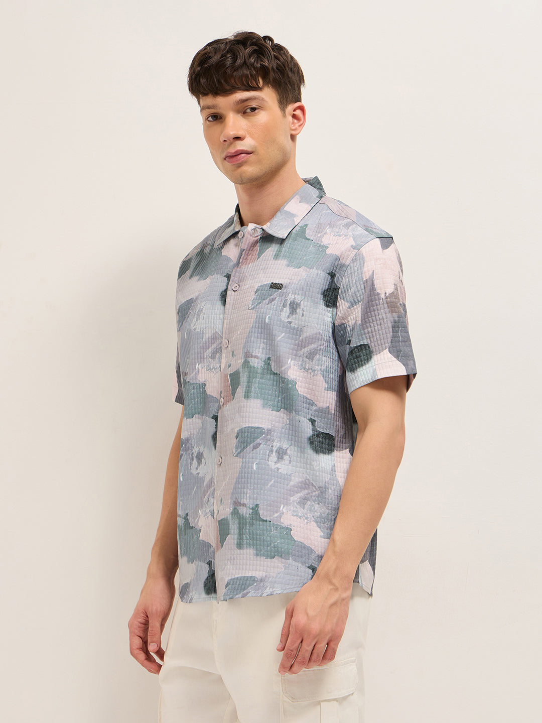 Multicolor Textured Check Abstract Digital Print Relaxed Fit Casual Shirt