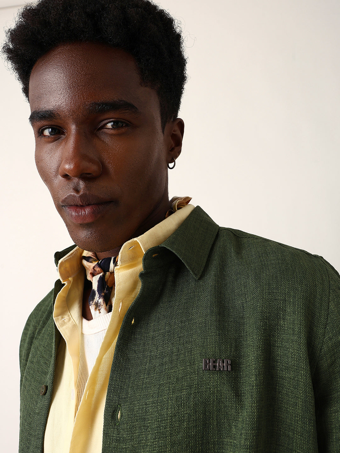 Olive Woven Textured Slim Fit Casual Shirt