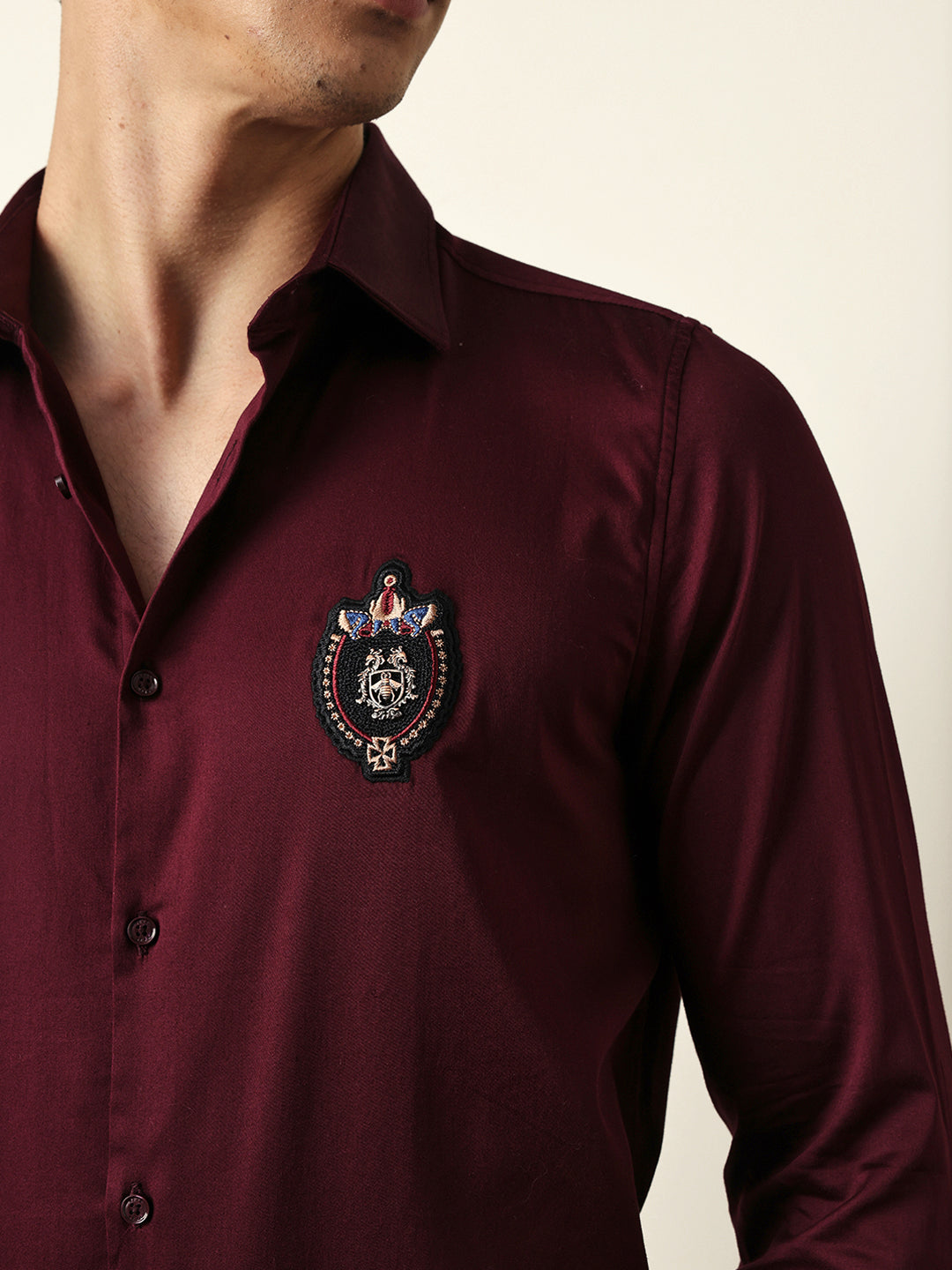 Maroon Tailored Fit Regal Crest Embroidery Formal Party Shirt