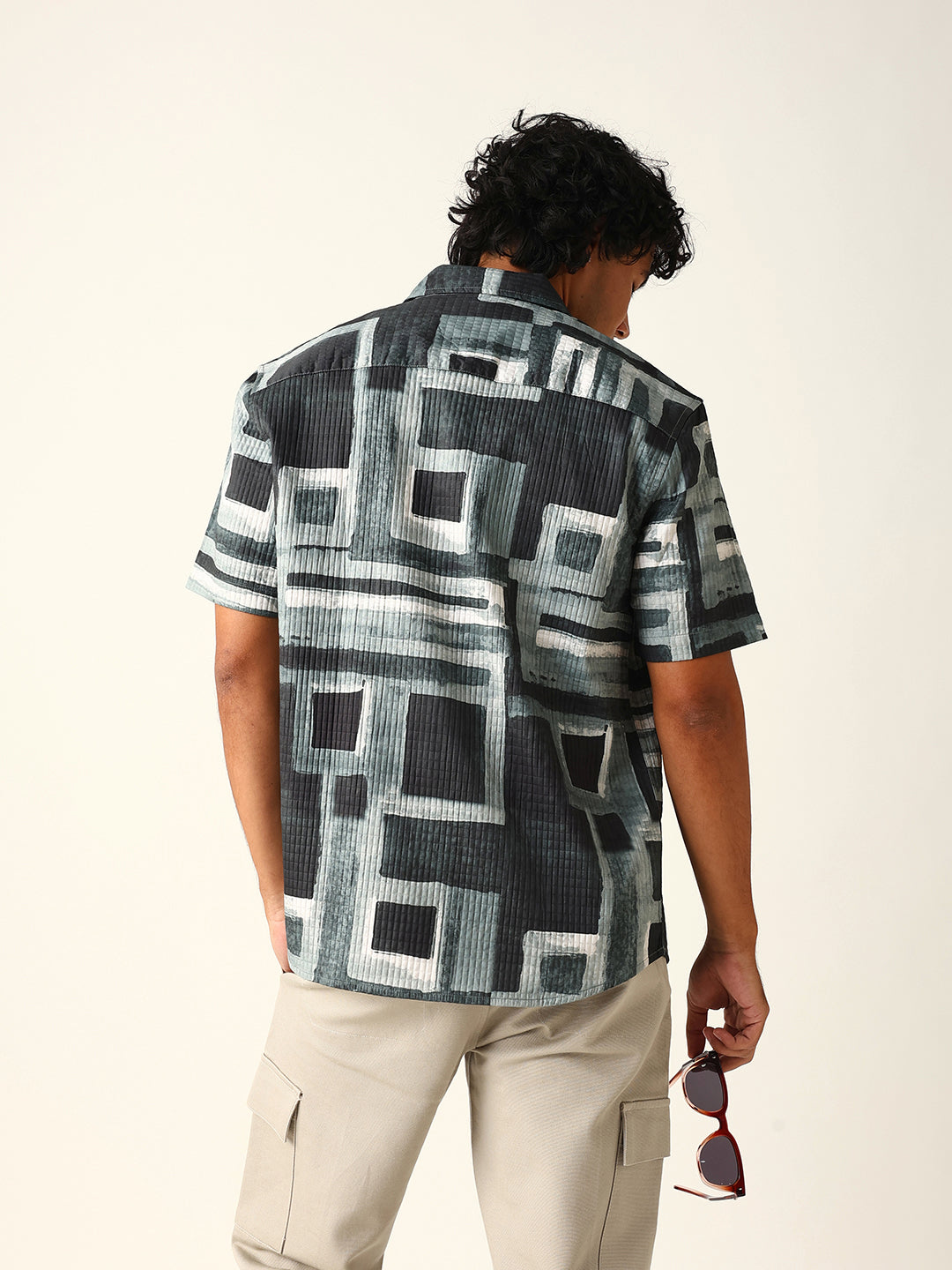 Green & Black Abstract Geometric Printed Relaxed Fit Casual Shirt