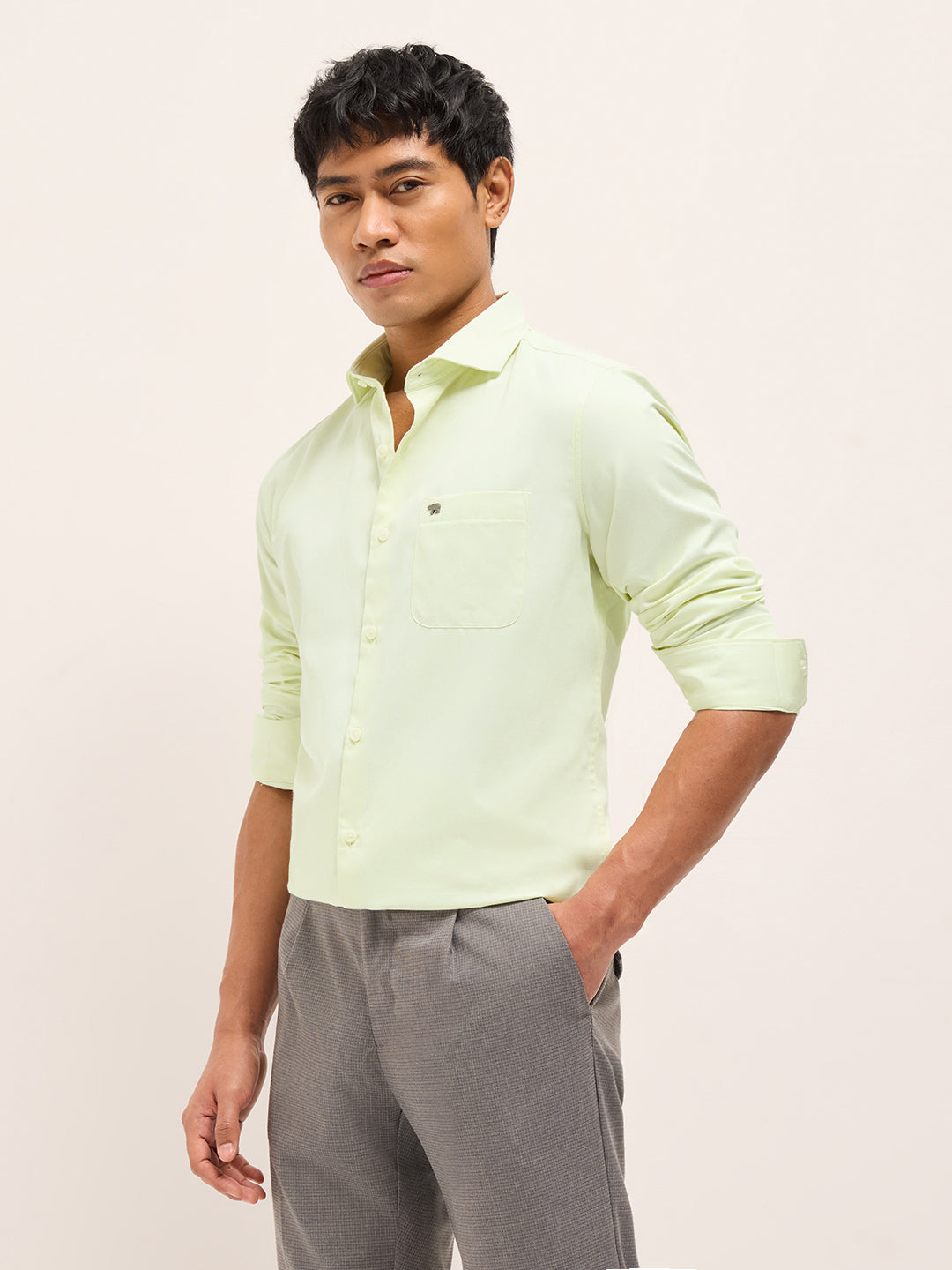 Light Green Solid Tailored Fit Formal Shirt