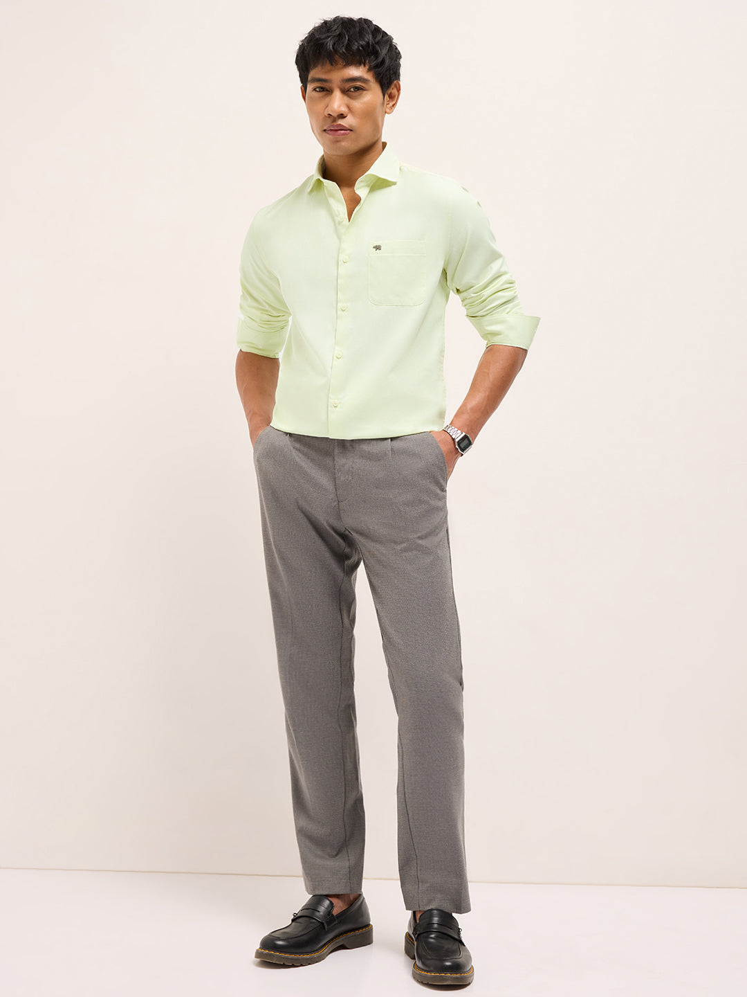 Light Green Solid Tailored Fit Formal Shirt