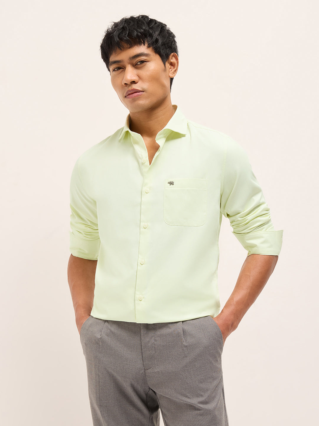 Light Green Solid Tailored Fit Formal Shirt