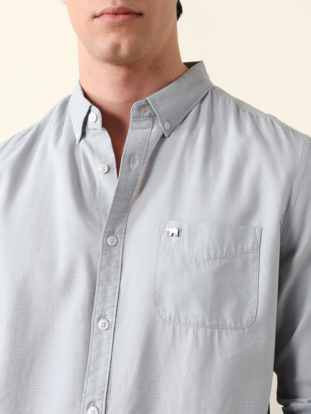 Light Blue Woven Textured Solid Slim Fit Casual Shirt